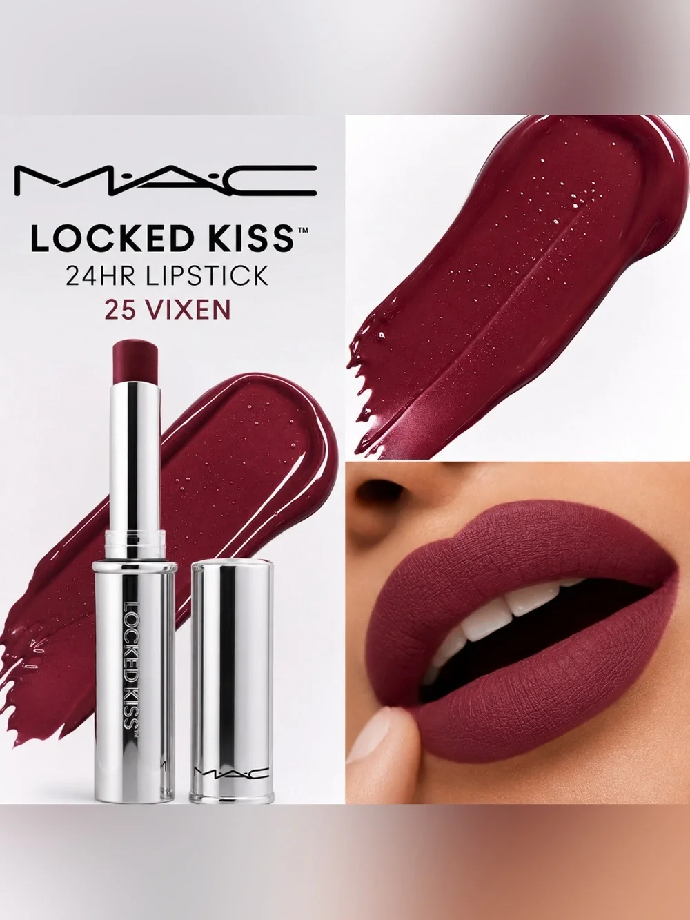MAC Locked Kiss 24HR Lipstick 25 Vixen BNIB Longwear Transfer-Proof Lip Color